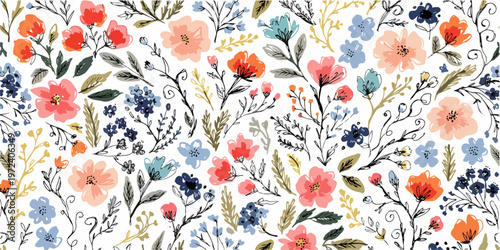 Airy floral illustration showcasing delicate petals and thin leafy stems