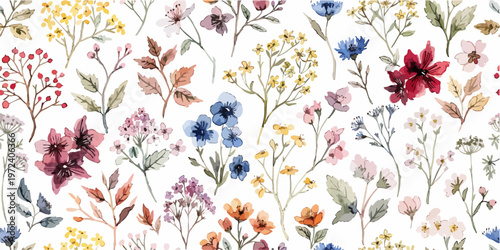 Peaceful botanical pattern blending soft colors and natural shapes