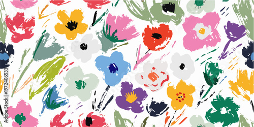 Delicate meadow-inspired artwork showcasing a variety of blooming plants
