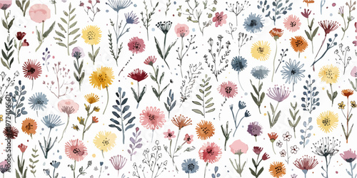 Decorative wildflower pattern blending elegance with natural simplicity and charm