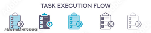 Task Execution Flow Element For Design Graphic - Multi Styles. Vector Illustration Of Two Colored And Black. Multiple Icons Designs Can Be Used For Mobile, Ui, Web 