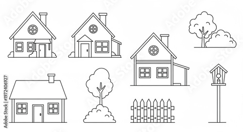 Houses with trees and fence.