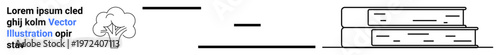 Education, learning, knowledge, growth, publishing, sustainability. A tree icon, books stack and placeholder text in a clean linear style. Education and learning