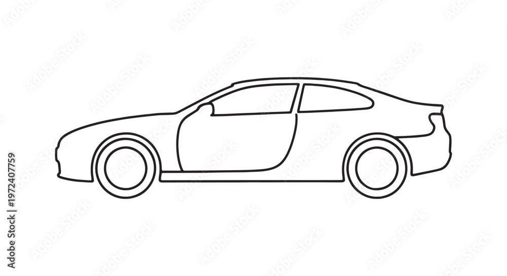 Fototapeta premium Line art illustration of a sports coupe car with a minimalist outline drawing of sleek two door sports coupe automobile