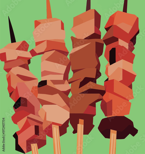 Skewers of meat prepared and arranged on sticks ready for grilling or serving at a food event