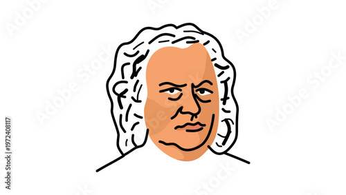 Johann Sebastian Bach portrait, flat vector illustration