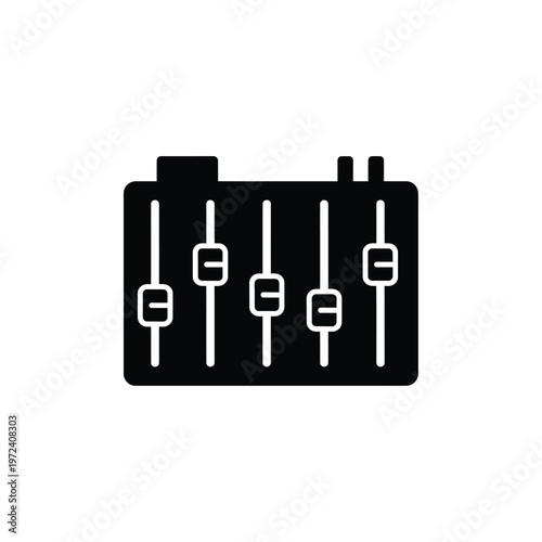 A simple black silhouette illustration depicts a car battery with multiple terminal posts visible high quality professional