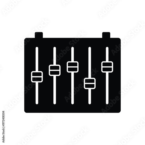 A simple black silhouette illustration depicts a battery with multiple vertical slider controls on top high quality