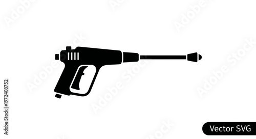 Black silhouette of a pressure washer gun on a white background, vector illustration