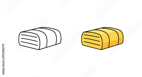 Hand-drawn Outline and Color Hay Bale Icons on White Background