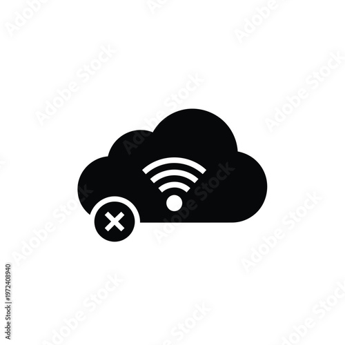 A simple black icon depicts a cloud with a wifi signal and a cancellation mark high quality