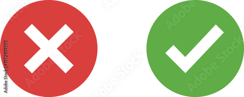 Red cross and green check mark icons correct incorrect symbols approval rejection concept vector illustration isolated modern flat design