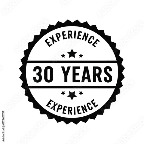 A black badge proclaims thirty years of experience featuring stars and bold typography high quality professional detailed