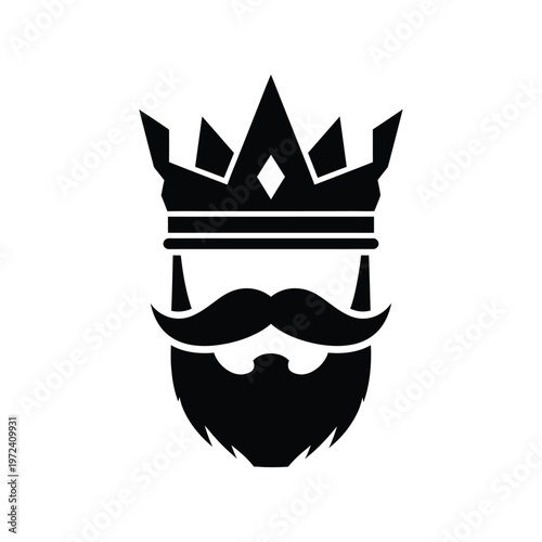 A striking black silhouette depicts a regal king s face with a crown beard and mustache high quality