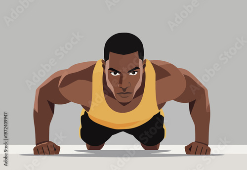 Man doing push-ups in a fitness routine at home during daylight hours for exercise and strength training