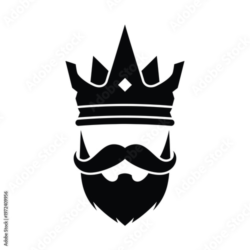 A striking black silhouette depicts a regal king s head with a crown beard and mustache high quality