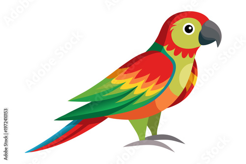 Colorful parrot perched and standing on plain white background