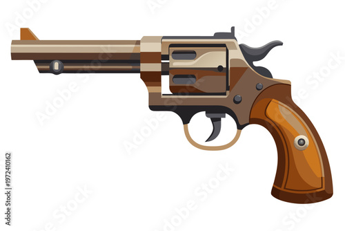 Revolver handgun illustrated lying flat on white background