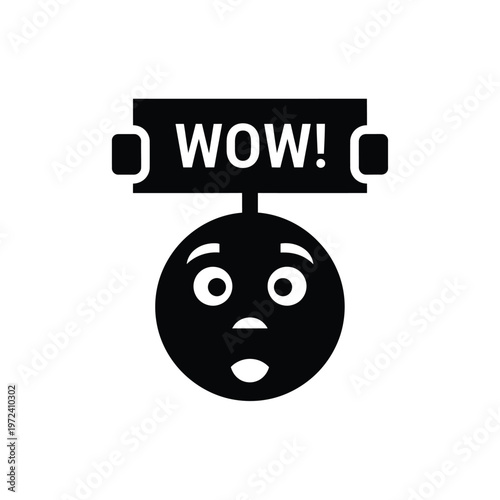 A surprised black silhouette face with wide eyes and an exclamation point speech bubble reads wow