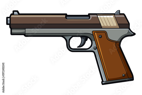 Semi automatic pistol side view on white background