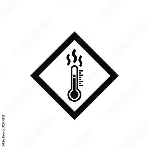 A black and white safety symbol depicting a thermometer and flame indicating corrosive or hot substances high quality professional