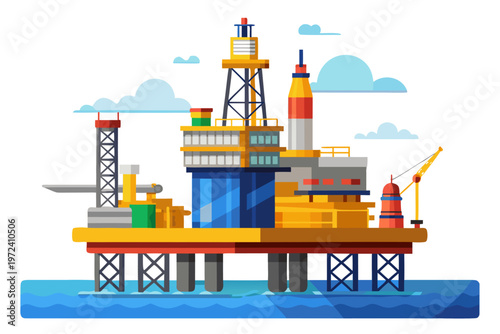 Offshore oil platform standing above ocean in daylight