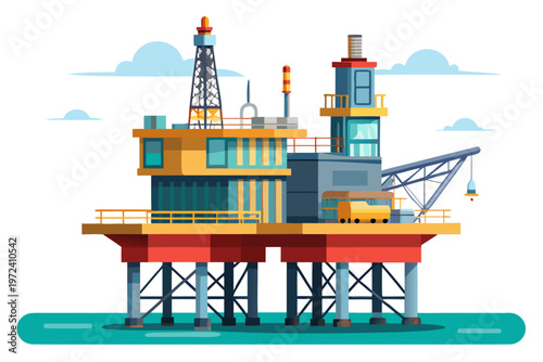 Offshore oil platform operating on steel legs in ocean