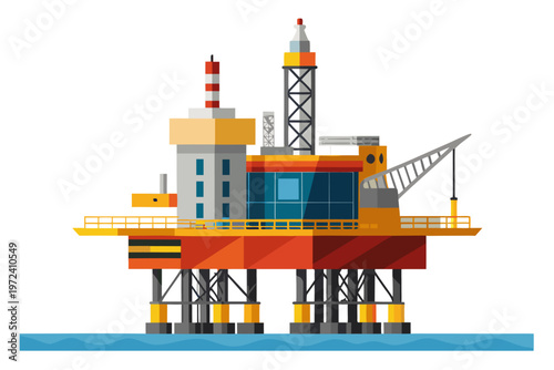 Offshore oil drilling platform standing in open ocean waters