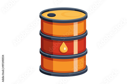 Orange oil barrel with droplet symbol on white background