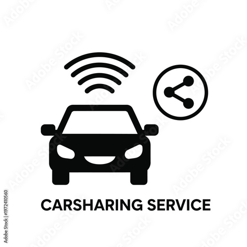 A simple black icon depicts a car with wifi signals and a share symbol representing carsharing services