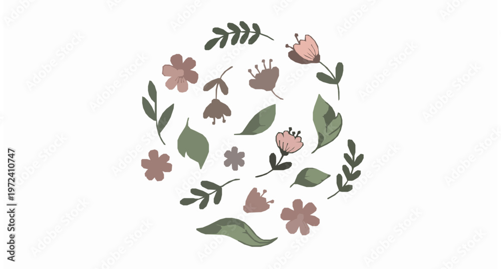 Fototapeta premium Hand drawn floral circle pattern vector with organic motion and playful doodle flower background
