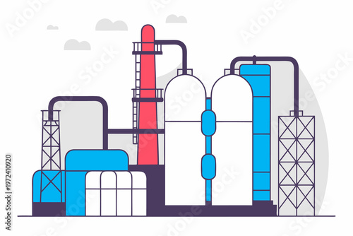 Chemical tanks and pipelines connected at industrial processing plant