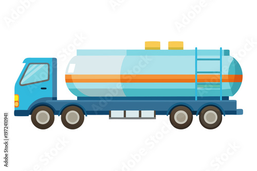Blue tanker truck parked on white studio background