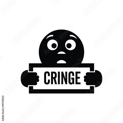 A black circular face displays a worried expression while holding a sign that reads cringe high quality