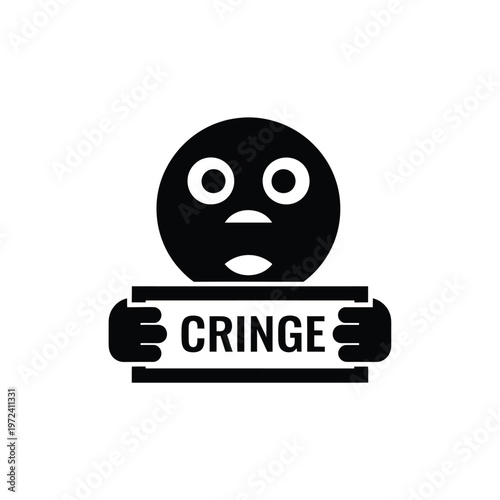 A black silhouette of a face with wide eyes and hands covering its eyes labeled cringe