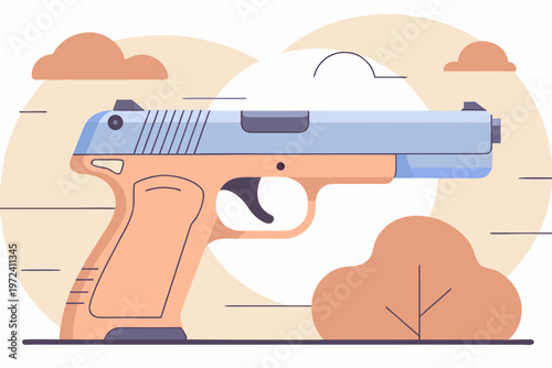 Modern compact pistol shown in minimalist outdoor styled scene