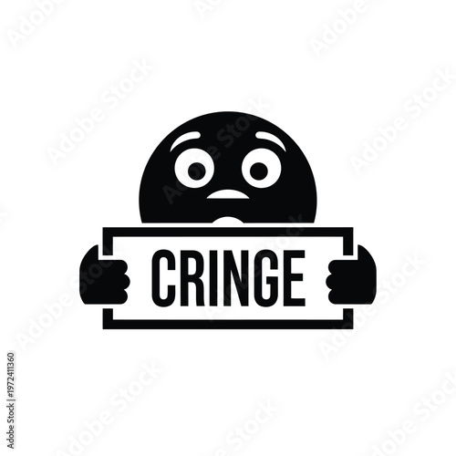 A black cartoonish face displays a cringe expression holding a sign with the same word high quality