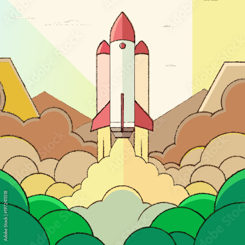 Space Rocket Launch Isolated Flat Vector Illustration