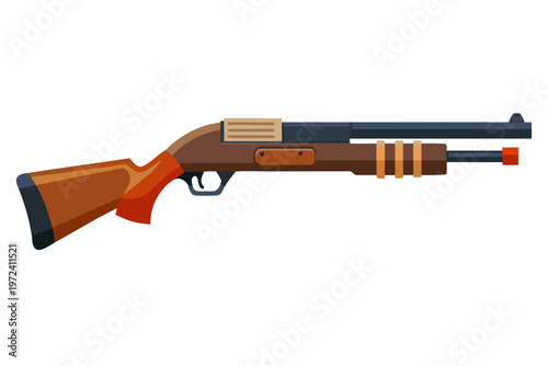 Pump action shotgun flat illustration on white background