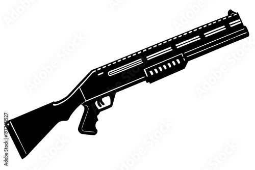 Tactical shotgun with pistol grip shown on white background