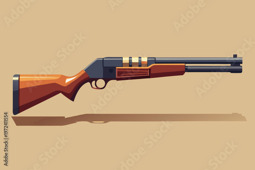 Illustrated wooden stock shotgun side view on beige background