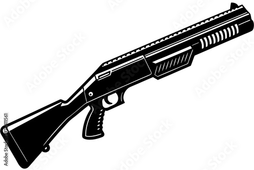 Modern pump shotgun with ergonomic grip on white background