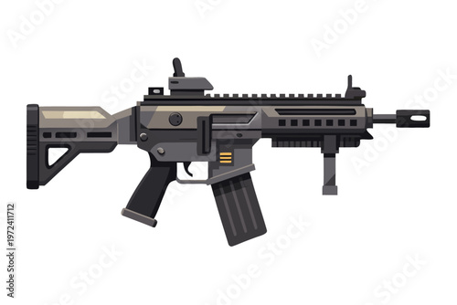 Assault rifle displayed in side view on white background
