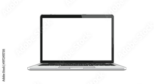 Modern Laptop with Blank White Screen Isolated on White Background