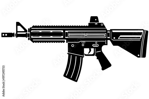 Rifle silhouette depicted sideways on white background