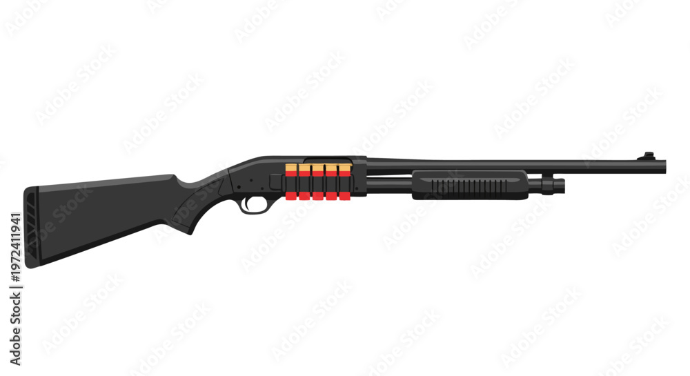 Fototapeta premium Pump action shotgun with shell holder on white background