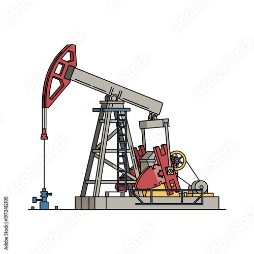 Mechanical pumpjack operating on oilfield platform