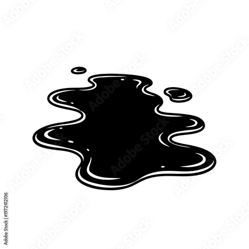 Oil spill puddle spreading on white surface illustration