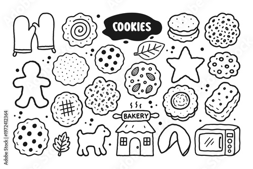 Collection of cute cartoon cookies icons in a vector illustration design set