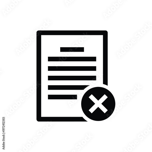 A black silhouette of a document with horizontal lines is marked with a red x symbol